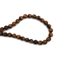 String of Semi-Precious Stone Beads TIGER'S EYE Grade AB+, Ball: 10 mm ~ 37 pieces