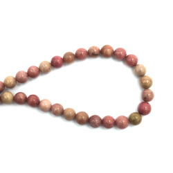 String of Semi-Precious Stone Beads Natural Pink RHODONITE Ball: 10 mm ~ 37 pieces