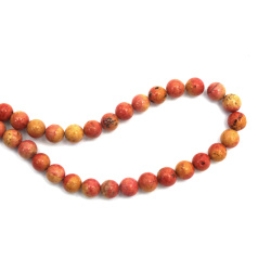 String of Semi-Precious Stone Beads Natural FOSSIL, Colored: Orange, Ball: 8~8.5 mm ~ 47 pieces