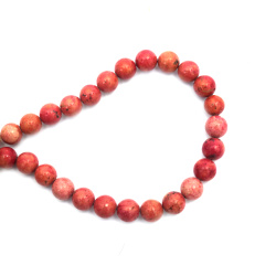 String of Semi-Precious Stone Beads Natural FOSSIL, Colored: Pink-Red, Ball: 8~8.5 mm ~ 45 pieces