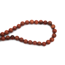 String of Semi-Precious Stone Beads Brown SUNSTONE Extra Quality, Ball: 10 mm ~ 38 pieces