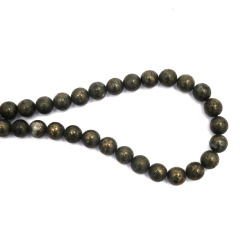 String of Semi-Precious Stone Beads Natural PYRITE, Ball: 10 mm ~ 38 pieces