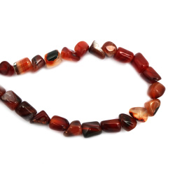 Strand of beads, semi-precious stone AGATE, striped brown-orange, 10~15x10~15 mm, ~32 pieces