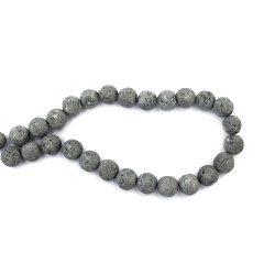String of Semi-Precious Stone  Beads VOLCANIC - LAVA /  Galvanized Platinum Color / Ball: 10 mm ~ 37 pieces