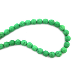 String of beads semi-precious stone VOLCANIC LAVA, light green, ball 10 mm ~39 pieces