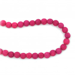 Colored Ball-shaped VOLCANIC - LAVA Stone Beads, Electric Pink,  Ball: 8 mm ~ 49 Pieces