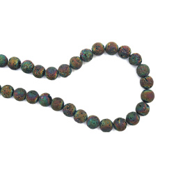String of Semi-Precious Stone Beads VOLCANIC - LAVA / Galvanized Rainbow Color / Ball: 10 mm ± 37 pieces