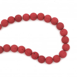 String Natural Ball-shaped Stone Beads / VOLCANIC - LAVA, Red, Ball: 10 mm ~ 38 pieces