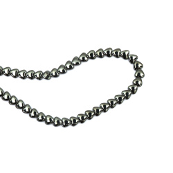 String of Semi-precious HEMATITE Stone Beads, Non-Magnetic Rounded Heart / 8mm, Hole: 1 mm ~ 57 pieces