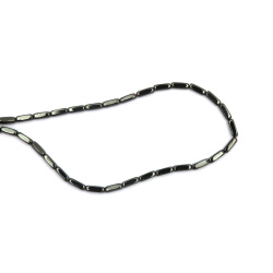 String of Semi Precious Stone Beads HEMATITE / Non Magnetic,  Square Rounded Tube / 3x3x9 mm, Hole: 1 mm ~ 45 Pieces