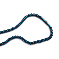 String of Semi-Precious Stone Abacus Beads HEMATITE, Non-Magnetic Electroplate / Color: Blue Rainbow / 6x3 mm, Hole: 1.5 mm ~ 140 pieces