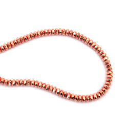 String of Semi-Precious Stone Beads HEMATITE, Faceted Abacus, Non-Magnetic Electroplate / Color: Pink Gold / 6x3 mm, Hole: 1.5 mm ~ 128 pieces