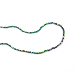 String of Semi-Precious Stone Beads HEMATITE, Non-Magnetic Electroplate / Color: Blue-Green Rainbow / Faceted Ball: 2 mm, Hole: 1 mm ~ 185 pieces