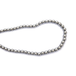 String of Semi-Precious Stone Beads HEMATITE, Non-Magnetic Electroplate / Color: Silver / Ball: 6 mm, Hole: 1.5 mm ~ 73 pieces