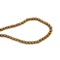 String of Semi-Precious Stone Beads HEMATITE, Non-Magnetic Electroplate / Color: Old Gold / Ball: 6 mm, Hole: 1.5 mm ~ 73 pieces