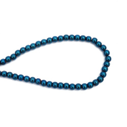 String of Semi-Precious Stone Beads HEMATITE, Non-Magnetic Electroplate / Color: Blue / Ball: 6 mm, Hole: 1.5 mm ~ 80 pieces