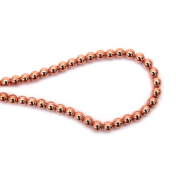 String of Semi-Precious Stone Beads HEMATITE, Non-Magnetic Electroplate / Color: Pink Gold / Ball: 8 mm, Hole: 1 mm ~ 53 pieces