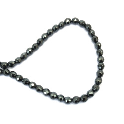 String of Semi-Precious Stone Beads - Non-Magnetic HEMATITE / Faceted Ball: 8 mm, Hole: 1 mm ~ 50 pieces