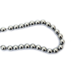 String of Semi-Precious Stone Beads HEMATITE, Non-Magnetic Electroplate / Color: Silver / Ball: 8 mm, Hole: 1 mm ~ 52 pieces