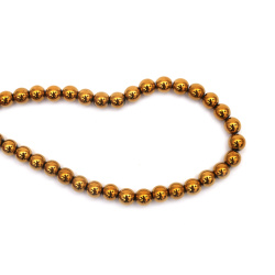 String of Semi-Precious Stone Beads HEMATITE, Non-Magnetic Electroplate / Color: Old Gold / Ball: 8 mm, Hole: 1.5 mm ~ 55 pieces