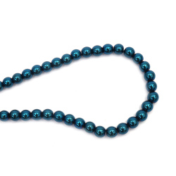 String of Semi-Precious Stone Beads HEMATITE, Non-Magnetic Electroplate / Color: Blue / Ball: 8 mm, Hole: 1.5 mm ~ 55 pieces