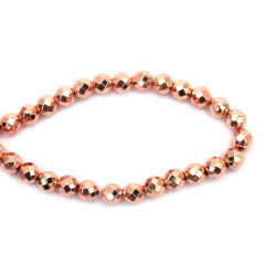 String of Semi-Precious Stone Beads HEMATITE, Non-Magnetic Electroplate / Color: Pink Gold / Faceted Ball: 10 mm, Hole: 2 mm ~ 40 pieces