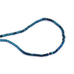 String of Semi-Precious Stone Beads HEMATITE, Non-Magnetic Electroplate / Color: Blue / Rounded Cube: 3x3x3 mm, Hole: 1 mm ~ 150 pieces