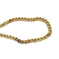 String of Semi-Precious Stone Beads Non-Magnetic Electroplate HEMATITE / Gold Color / Heart:  8x3 mm, Hole: 1 mm ~ 57 pieces