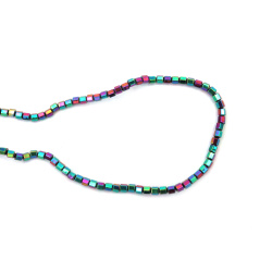 String of Semi-Precious Stone Beads Non-Magnetic Electroplate HEMATITE / RAINBOW / Cylinder: 3x3 mm, Hole: 0.7 mm ~ 140 pieces