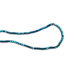 String of Semi-Precious Stone Beads Non-Magnetic Electroplate HEMATITE / Blue Color / Cylinder: 3x3 mm, Hole: 0.7 mm ~ 140 pieces