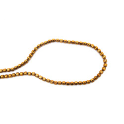 String of Semi-Precious Stone Beads Non-Magnetic Electroplate HEMATITE / Old Gold Color / 4x4 mm, Hole: 1 mm ~ 95 pieces