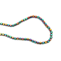 String of Semi-Precious Stone Beads Non-Magnetic Electroplate HEMATITE / RAINBOW / 4x4 mm, Hole: 1 mm ~ 95 pieces