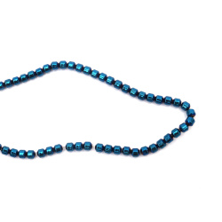 String of Semi-Precious Stone Beads Non-Magnetic Electroplate HEMATITE / Blue Color / 4x4 mm, Hole: 1 mm ~ 95 pieces