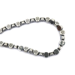String of Semi-Precious Stone Beads Non-Magnetic Electroplate HEMATITE / Silver Color /  Hexagonal: 8x8x5 mm, Hole: 1 mm ~ 49 pieces