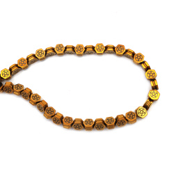 String of Semi-Precious Stone Beads Non-Magnetic Electroplate HEMATITE / Color: Old Gold /  Hexagonal: 8x8x5 mm, Hole: 1 mm ~ 49 pieces