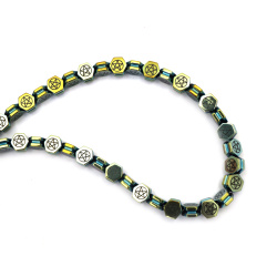 String of Semi-Precious Stone Beads Non-Magnetic Electroplate HEMATITE / Color: Yellow-Green /  Hexagonal: 8x8x5 mm, Hole: 1 mm ~ 49 pieces