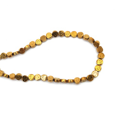 String of Semi-Precious Stone Beads Non-Magnetic Electroplate HEMATITE / Color: Old Gold / Disc-Flower: 6x3 mm, Horizontal Hole: 0.7 mm ~ 69 pieces