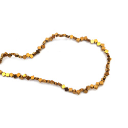 String of Semi-Precious Stone Beads Non-Magnetic Electroplate HEMATITE / Color: Old Gold / Flower: 4x4x2 mm, Hole: 1 mm ~ 113 pieces