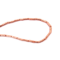 Наниз мъниста полускъпоценен камък ХЕМАТИТ немагнитен електроплейт цвят розово злато тръбичка релефна 4x13 мм дупка 1 мм ~30 броя