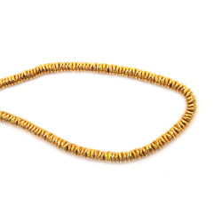 String of Semi-Precious Stone Beads Non-Magnetic Electroplate HEMATITE / Gold Color / Bent Washer: 4x2 mm, Hole: 1 mm ~ 215 pieces