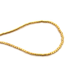 Наниз мъниста полускъпоценен камък ХЕМАТИТ немагнитен електроплейт цвят злато цилиндър 3 мм дупка 0.7 мм ~125 броя