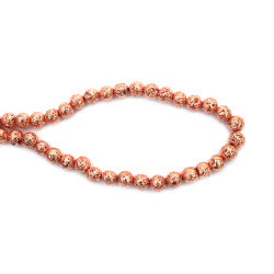 String of Semi-Precious Stone Beads Non-Magnetic Electroplate HEMATITE / Pink Gold Color / Embossed Ball: 9 mm, Hole: 1 mm ~ 48 pieces
