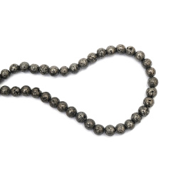 String of Semi-Precious Stone Beads Non-Magnetic HEMATITE / Embossed Ball: 9 mm, Hole: 1 mm ~ 48 pieces