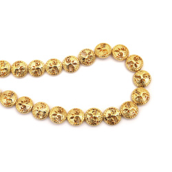 String of Semi-Precious Stone Beads Non-Magnetic Electroplate HEMATITE / Gold Color / Two-Faced Coin: 12x2.5~4 mm, Hole: 1 mm ~ 48 pieces