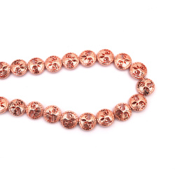 String of Semi-Precious Stone Beads Non-Magnetic Electroplate HEMATITE / Pink Gold Color / Two-Faced Coin: 12x2.5~4 mm, Hole: 1 mm ~ 48 pieces