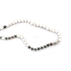 String of Semi-Precious Stone Beads Non-Magnetic Electroplate HEMATITE / White Silver Color / Star: 6x3 mm, Hole: 0.7 mm ~ 80 pieces