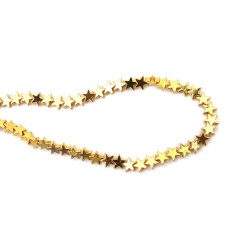 String of Semi-Precious Stone Beads Non-Magnetic Electroplate HEMATITE / Gold Color / Star: 6x3 mm, Hole: 0.7 mm ~ 80 pieces
