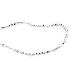 String of Semi-Precious Stone Beads Non-Magnetic Electroplate HEMATITE / White Silver Color / Тriangle: 3x2 mm, Hole: 0.7 mm ~ 195 pieces