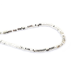 String of Semi-Precious Stone Beads Non-Magnetic Electroplate HEMATITE / White Silver Color / Hex Washer: 6x2 mm, Hole: 1 mm ~ 190 pieces
