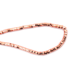 String of Semi-Precious Stone Beads Non-Magnetic Electroplate HEMATITE / Pink Gold Color / Hex Washer: 6x2 mm, Hole: 1 mm ~ 190 pieces